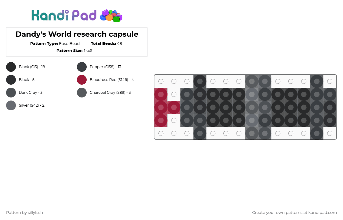 Dandy\'s World research capsule - Fuse Bead Pattern by sillyfssh on Kandi Pad - black,gray,red,dandys world,capsule,ichor,dandy,rodger