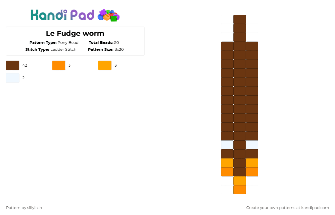 Le Fudge worm - Pony Bead Pattern by sillyfssh on Kandi Pad - brown,fudge,tadc,candy,worm