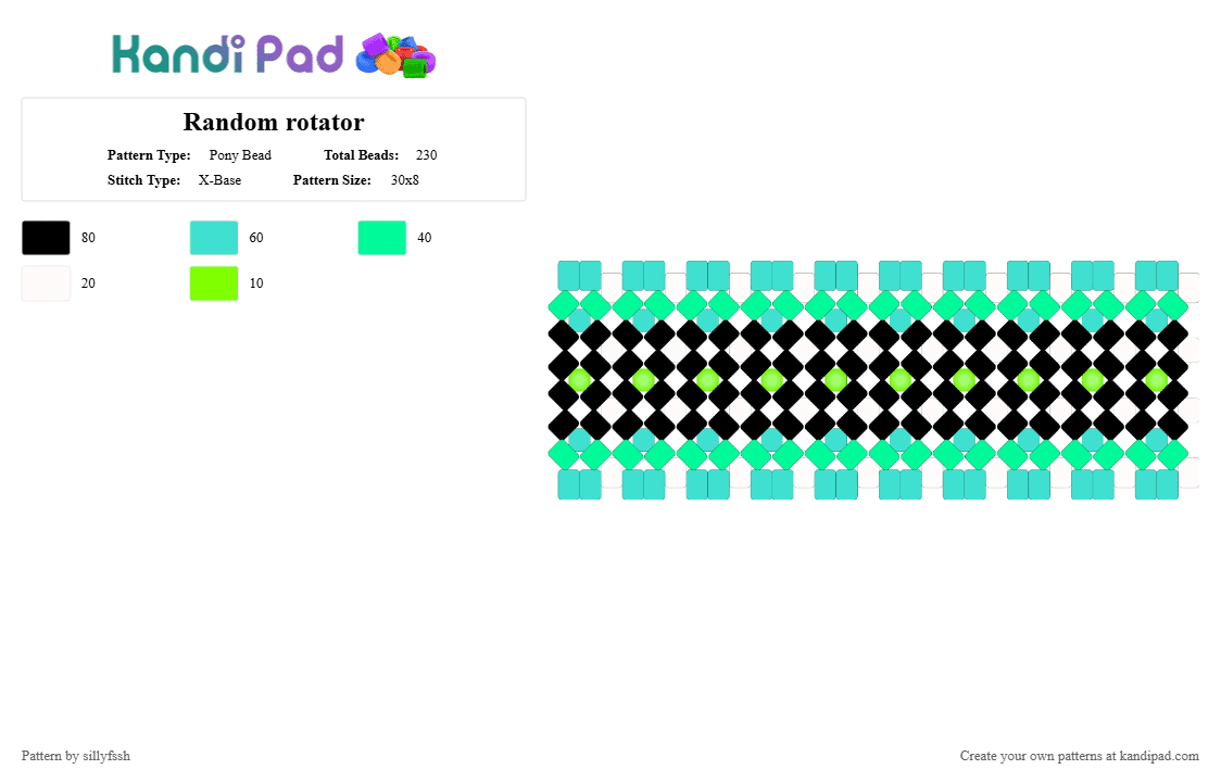 Random rotator - Pony Bead Pattern by sillyfssh on Kandi Pad - black, blue, green, light blue, rotator, teal