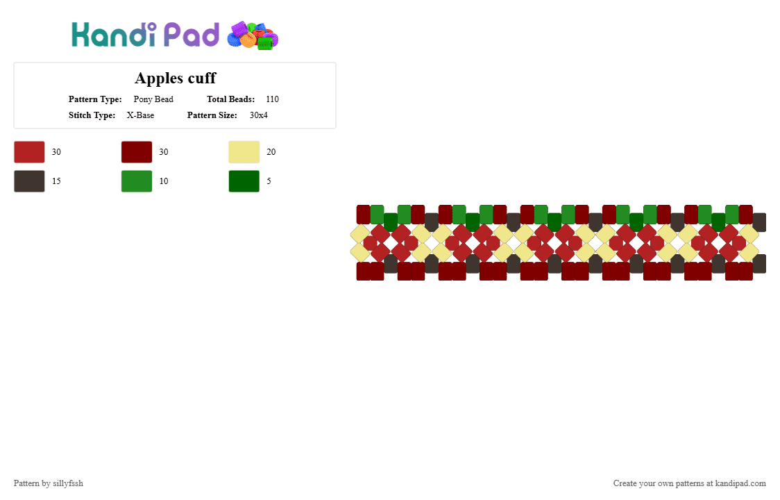 Apples cuff - Pony Bead Pattern by sillyfssh on Kandi Pad - red,brown,apple,food,apples,fruit