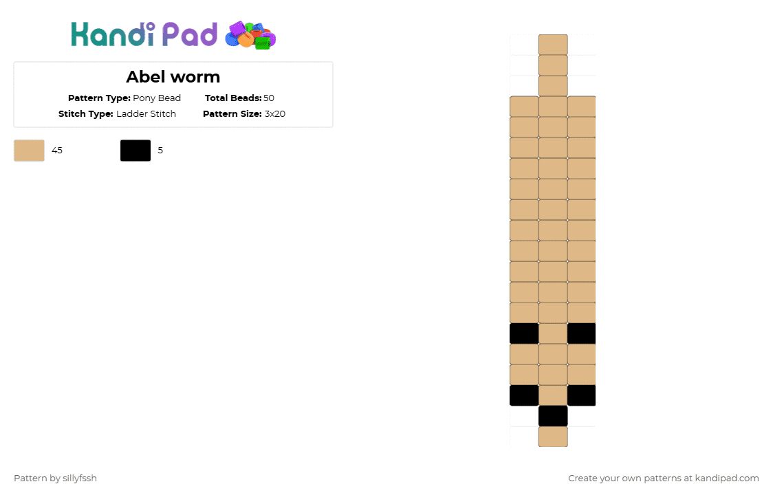 Abel worm - Pony Bead Pattern by sillyfssh on Kandi Pad - beige,tadc,worm,abel
