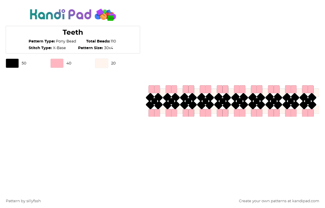Teeth - Pony Bead Pattern by sillyfssh on Kandi Pad - pink,white,teeth,weird,bones