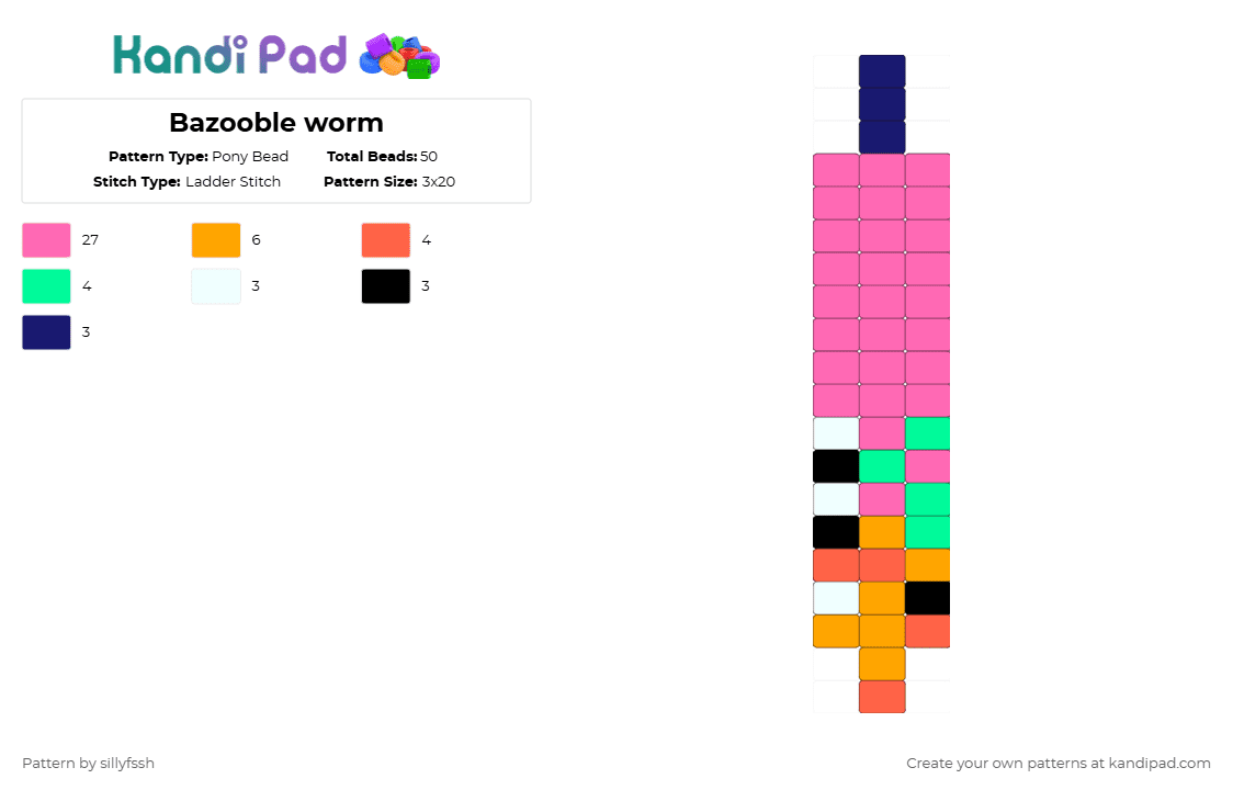 Bazooble worm - Pony Bead Pattern by sillyfssh on Kandi Pad - pink,tadc,zooble,evil,worm