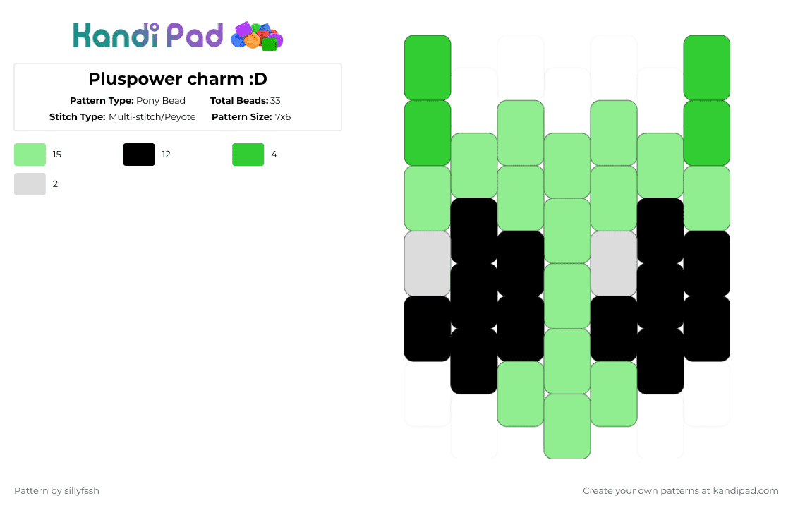 Pluspower charm :D - Pony Bead Pattern by sillyfssh on Kandi Pad - teal,plus,pluspower,mm2,jd,roblox,green,alien,charm