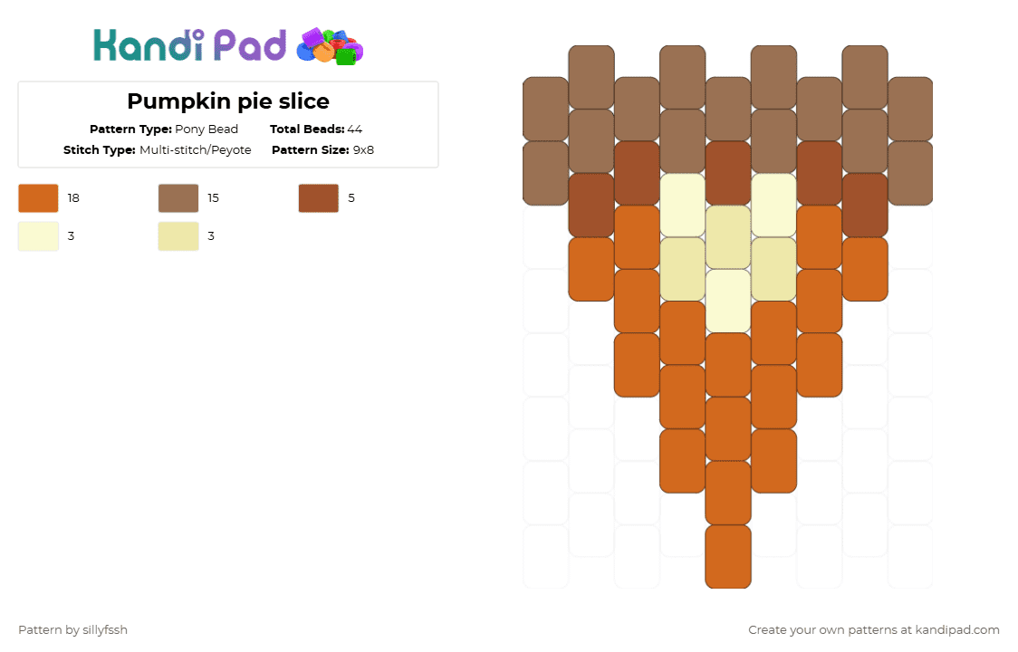 Pumpkin pie slice - Pony Bead Pattern by sillyfssh on Kandi Pad - orange,tan,cotdthanksgiving2025,pie,pumpkin,food,fall