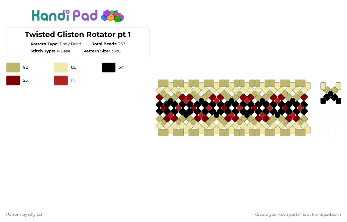 Twisted Glisten Rotator pt 1 - Pony Bead Pattern by sillyfssh on Kandi Pad - beige, dandys world, glisten, twisted, yellow
