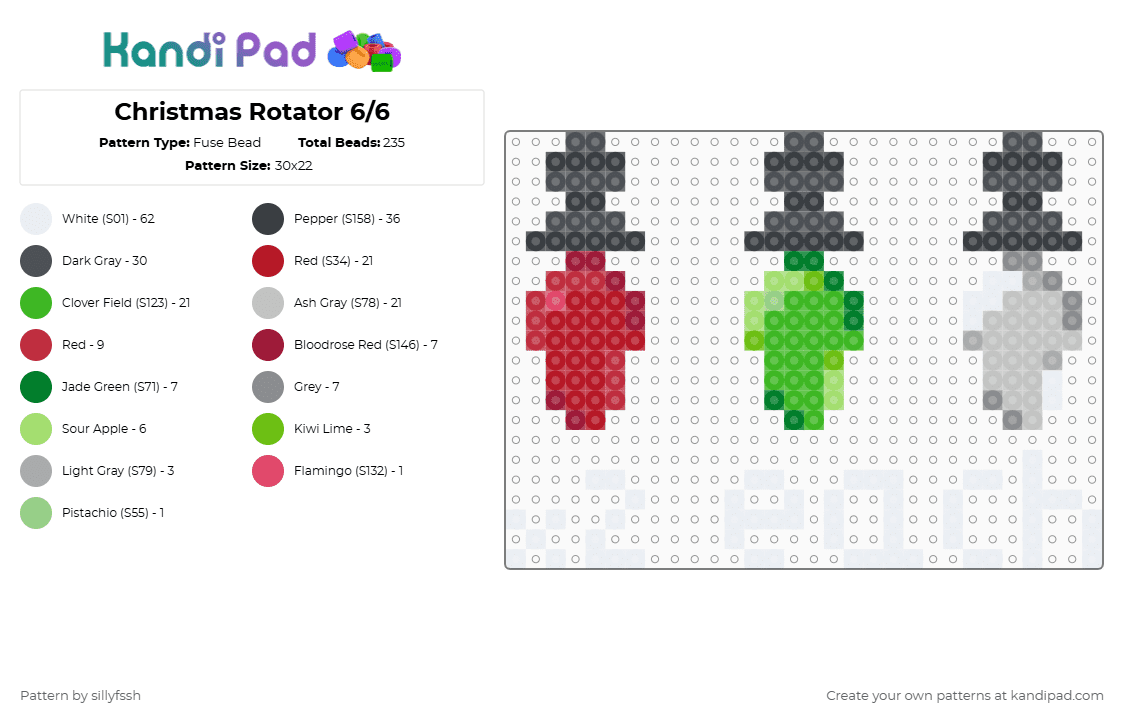 Christmas Rotator 6/6 - Fuse Bead Pattern by sillyfssh on Kandi Pad - gray,red,green,christmas,rotator