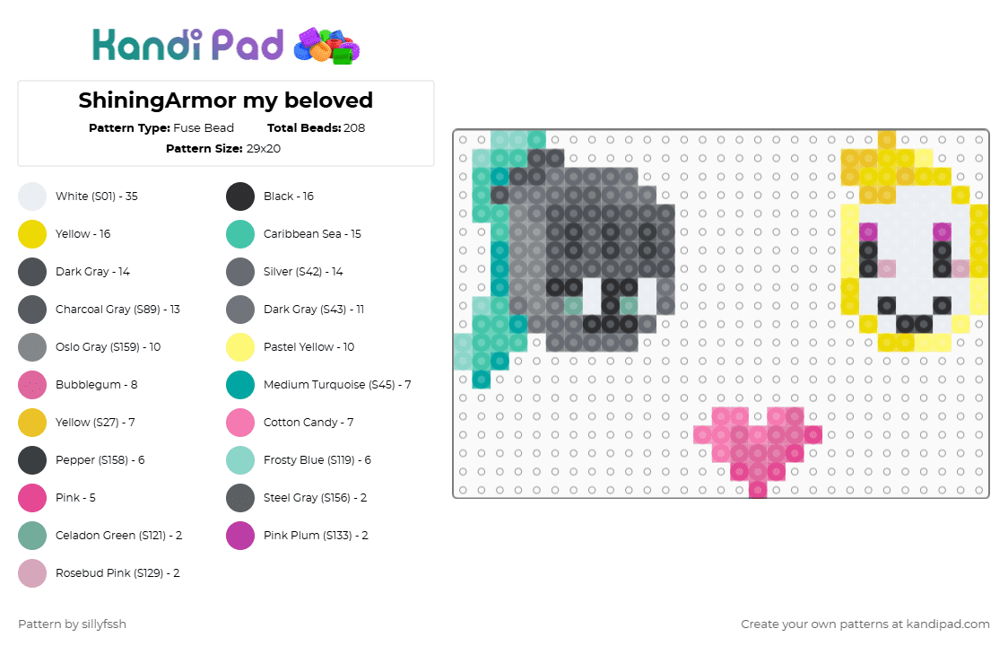 ShiningArmor my beloved - Fuse Bead Pattern by sillyfssh on Kandi Pad - gray,yellow,dandys world,glisten,soulvester,ship,yaoi,roblox