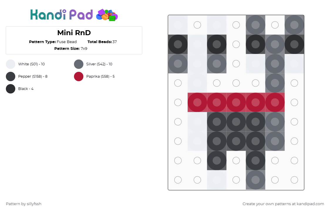 Mini RnD - Fuse Bead Pattern by sillyfssh on Kandi Pad - gray,red,razzle,dazzle,dandys world,razzle and dazzle,rnd