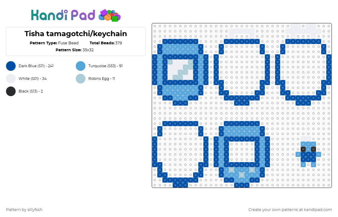 Tisha tamagotchi/keychain - Fuse Bead Pattern by sillyfssh on Kandi Pad - blue,light blue,tisha,shaker,tamagotchi,keychain,dandys world