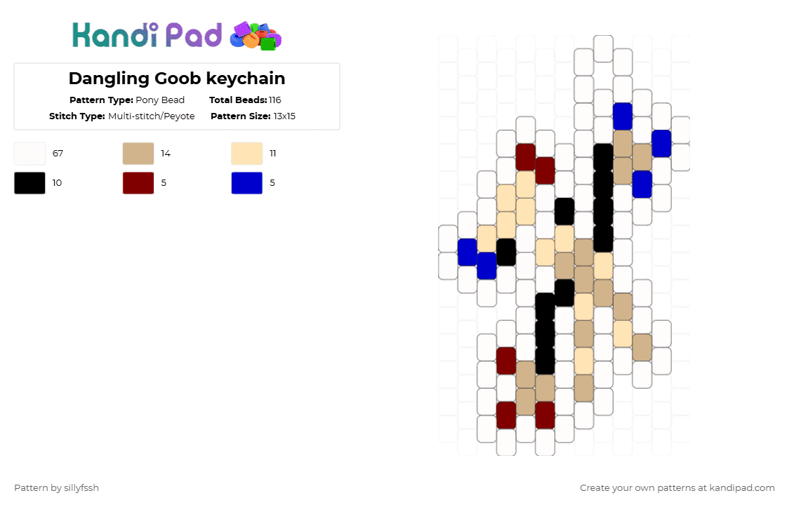 Dangling Goob keychain - Pony Bead Pattern by sillyfssh on Kandi Pad - white,beige,goob,dandys world,dandy,roblox,video games,keychain