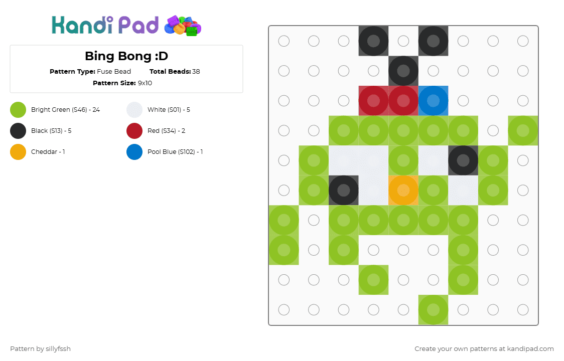 Bing Bong :D - Fuse Bead Pattern by sillyfssh on Kandi Pad - green,bing bong,peak