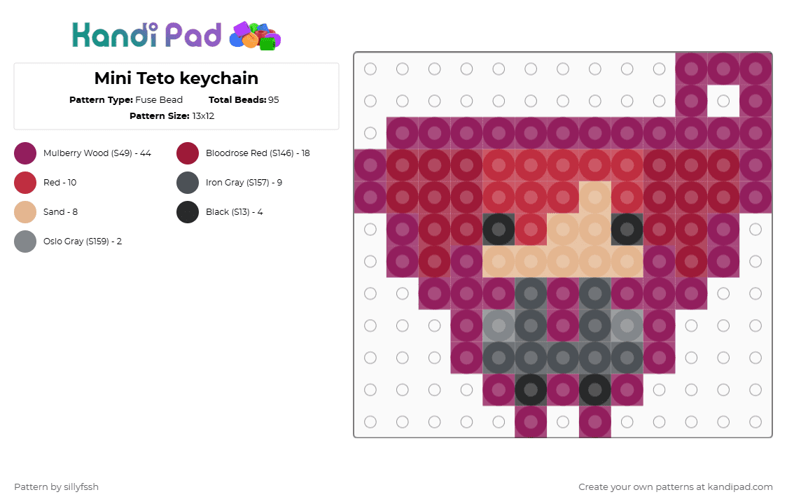Mini Teto keychain - Fuse Bead Pattern by sillyfssh on Kandi Pad - red,pink,teto,utau,vocaloid,music