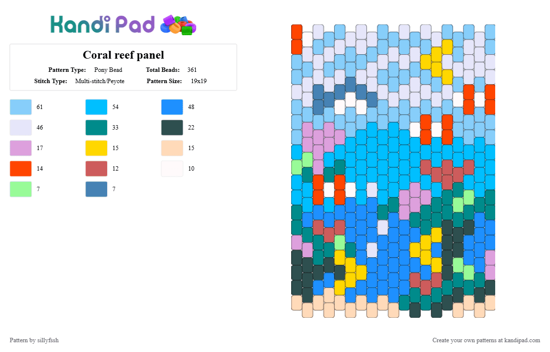 Coral reef panel - Pony Bead Pattern by sillyfssh on Kandi Pad - fish, light blue, ocean, shark, teal