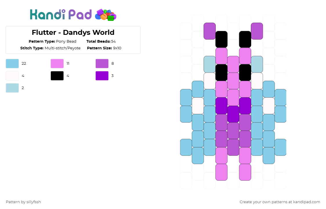 Flutter - Dandys World - Pony Bead Pattern by sillyfssh on Kandi Pad - pink,light blue,flutter,bug,butterfly,dandys world,roblox