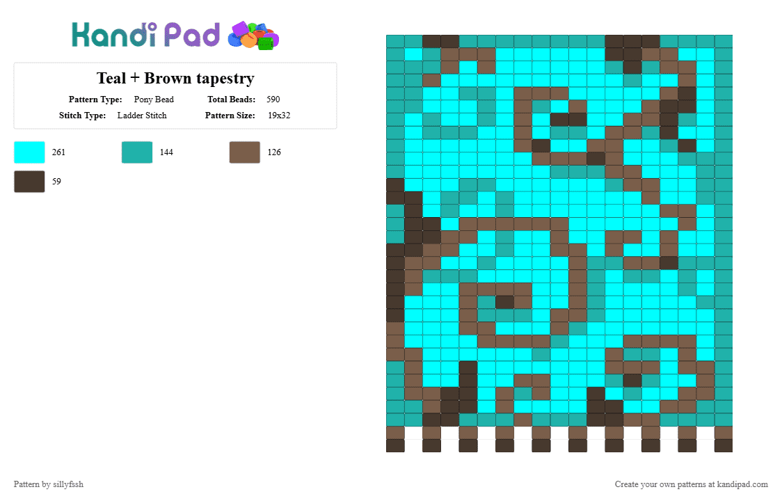 Teal + Brown tapestry - Pony Bead Pattern by sillyfssh on Kandi Pad - teal,light blue,blue,brown,green,nature