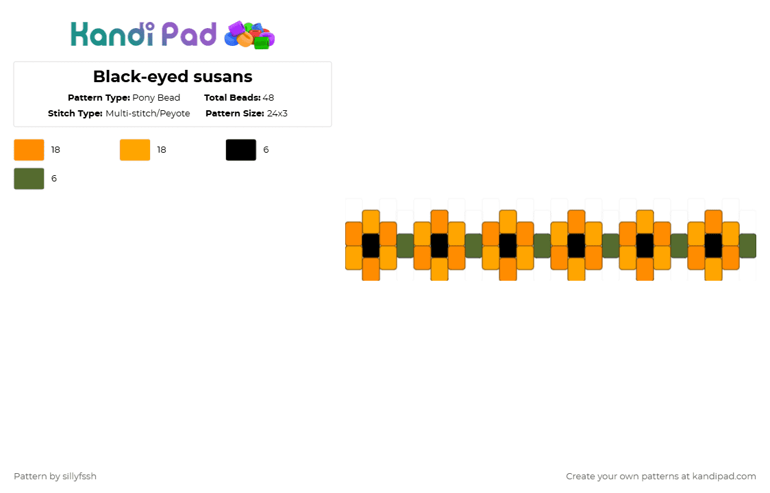 Black-eyed susans - Pony Bead Pattern by sillyfssh on Kandi Pad - orange,cotdcottagecore,flower,flowers,plants,yellow,black eyed susan,garden