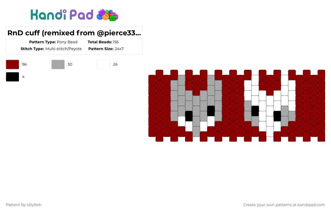 RnD cuff (remixed from @pierce3341c88) - Pony Bead Pattern by sillyfssh on Kandi Pad - red,razzle,dazzle,razzle and dazzle,dandys world,rnd
