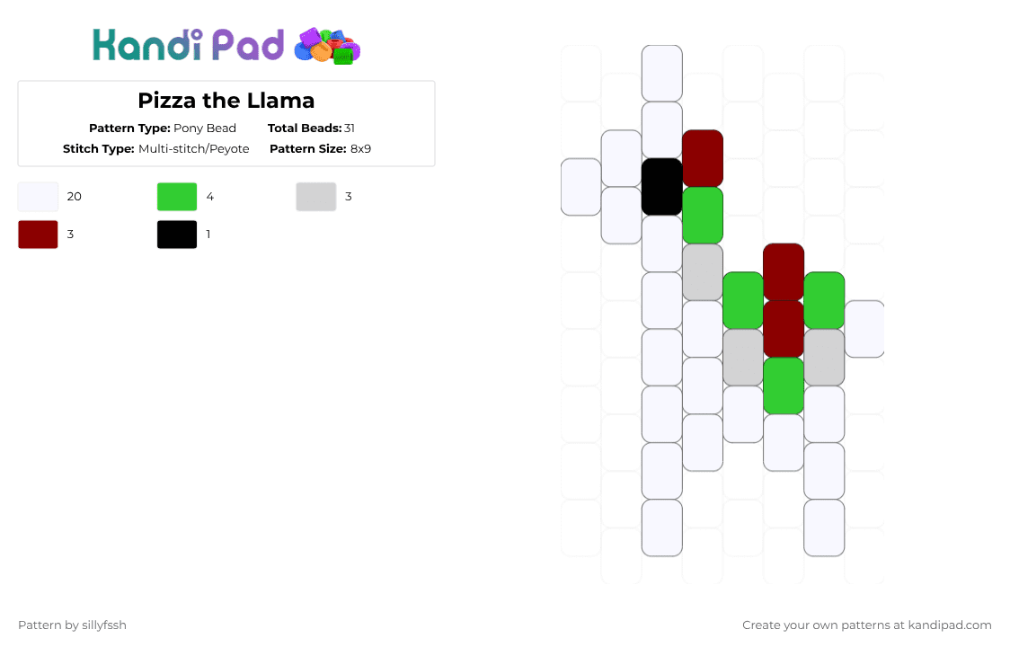 Pizza the Llama - Pony Bead Pattern by sillyfssh on Kandi Pad - white,green,red,3rd life,life series,hermitcraft,youtube,minecraft,life,llama,pizza