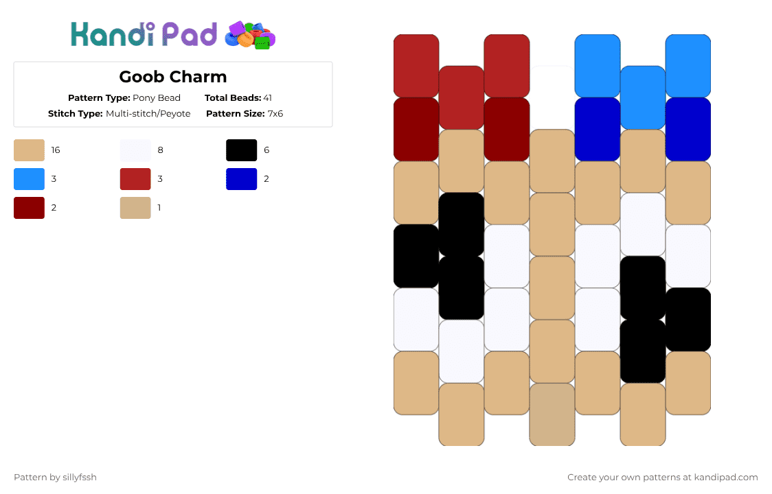 Goob Charm - Pony Bead Pattern by sillyfssh on Kandi Pad - beige,goob,dandys world,charm,goober,silly,scraps,blue,red