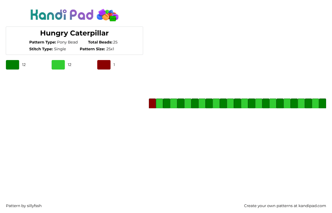 Hungry Caterpillar - Pony Bead Pattern by sillyfssh on Kandi Pad - green,bug,red,single,hungry,food,caterpillar,apple