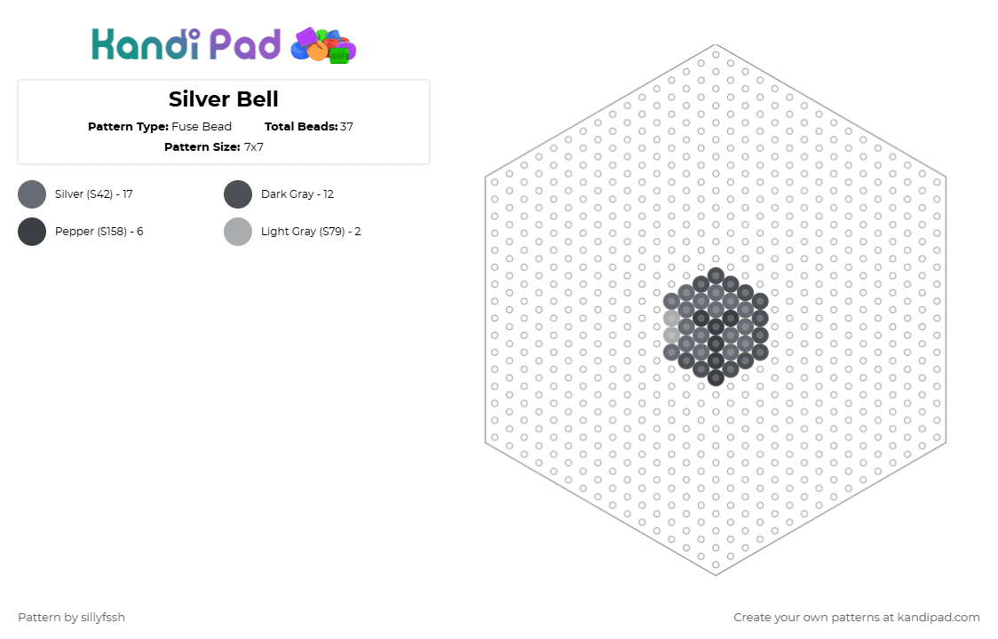 Silver Bell - Fuse Bead Pattern by sillyfssh on Kandi Pad - gray,bell,grey,silver