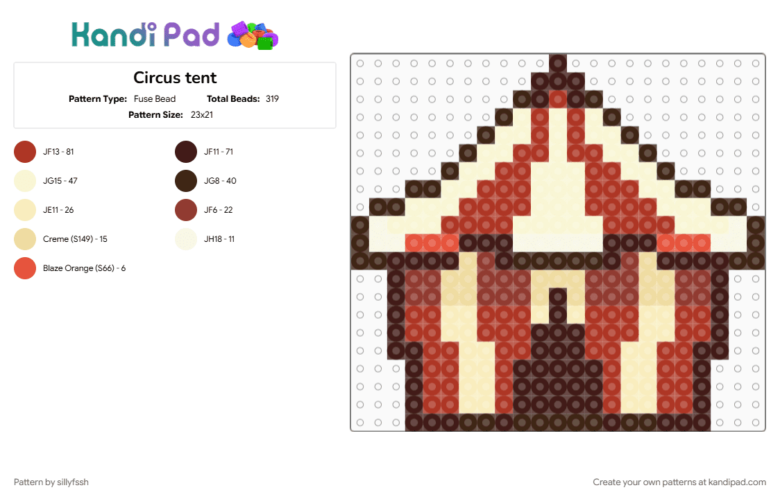 Circus tent - Fuse Bead Pattern by sillyfssh on Kandi Pad - brown, circus, cotdcircuses, red, tent