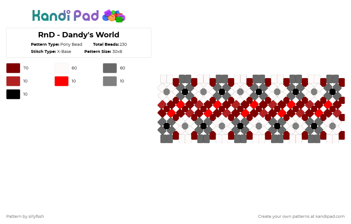 RnD - Dandy\'s World - Pony Bead Pattern by sillyfssh on Kandi Pad - brown,gray,razzle,dazzle,dandys world,razzle and dazzle,rnd,ribbon,masks