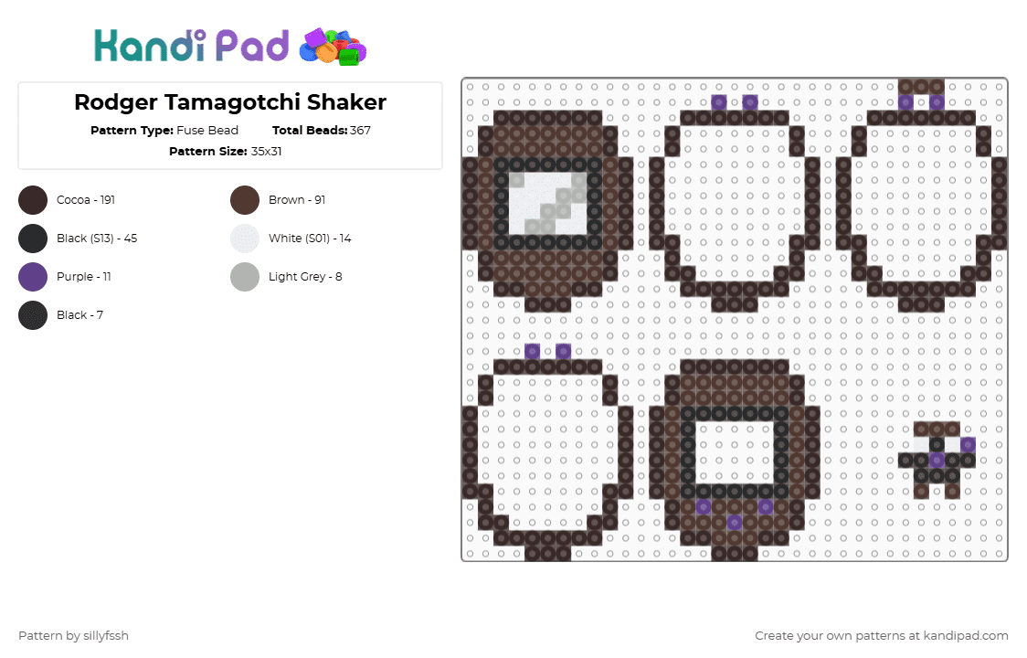 Rodger Tamagotchi Shaker - Fuse Bead Pattern by sillyfssh on Kandi Pad - brown,rodger,dandys world,roblox,roger,tamagotchi,shaker