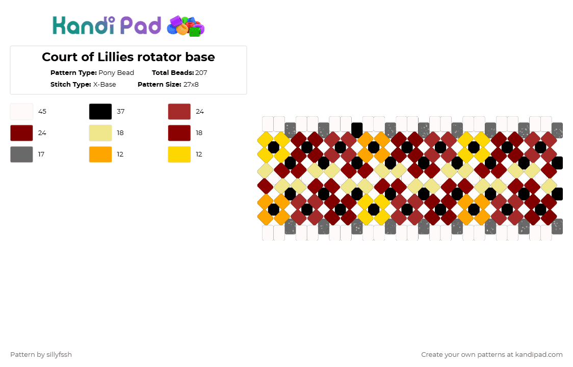 Court of Lillies rotator base - Pony Bead Pattern by sillyfssh on Kandi Pad - red,brown,yellow,dandys world,au,looey,bassie