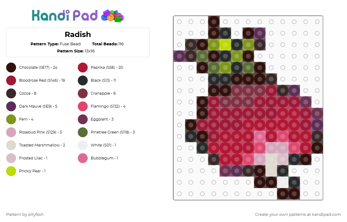 Radish - Fuse Bead Pattern by sillyfssh on Kandi Pad - brown, cotdsalad, food, nature, red, vegetable