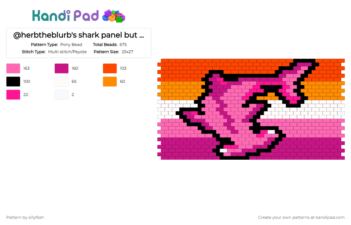 @herbtheblurb\'s shark panel but lesbian - Pony Bead Pattern by sillyfssh on Kandi Pad - pink,wlw,pride,lesbian,shark,orange,yuri
