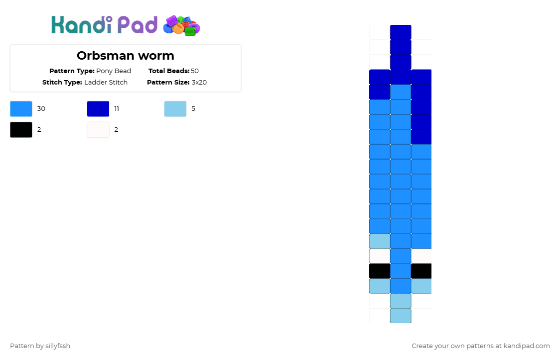 Orbsman worm - Pony Bead Pattern by sillyfssh on Kandi Pad - light blue,orbsman,blue,tadc,worm