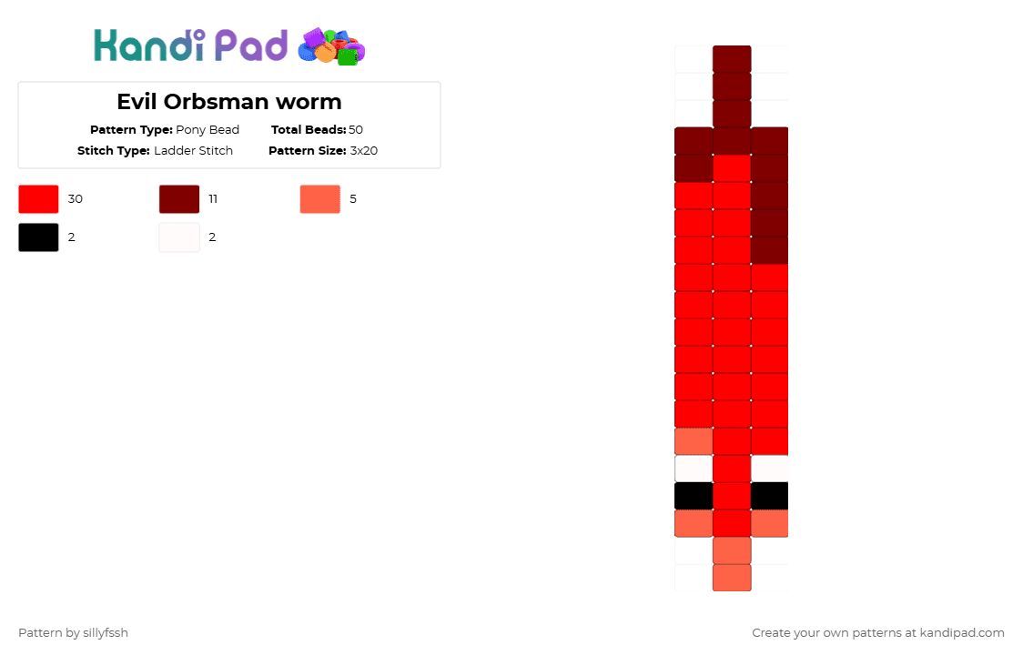 Evil Orbsman worm - Pony Bead Pattern by sillyfssh on Kandi Pad - red,orbsman,blue,tadc,evil,worm