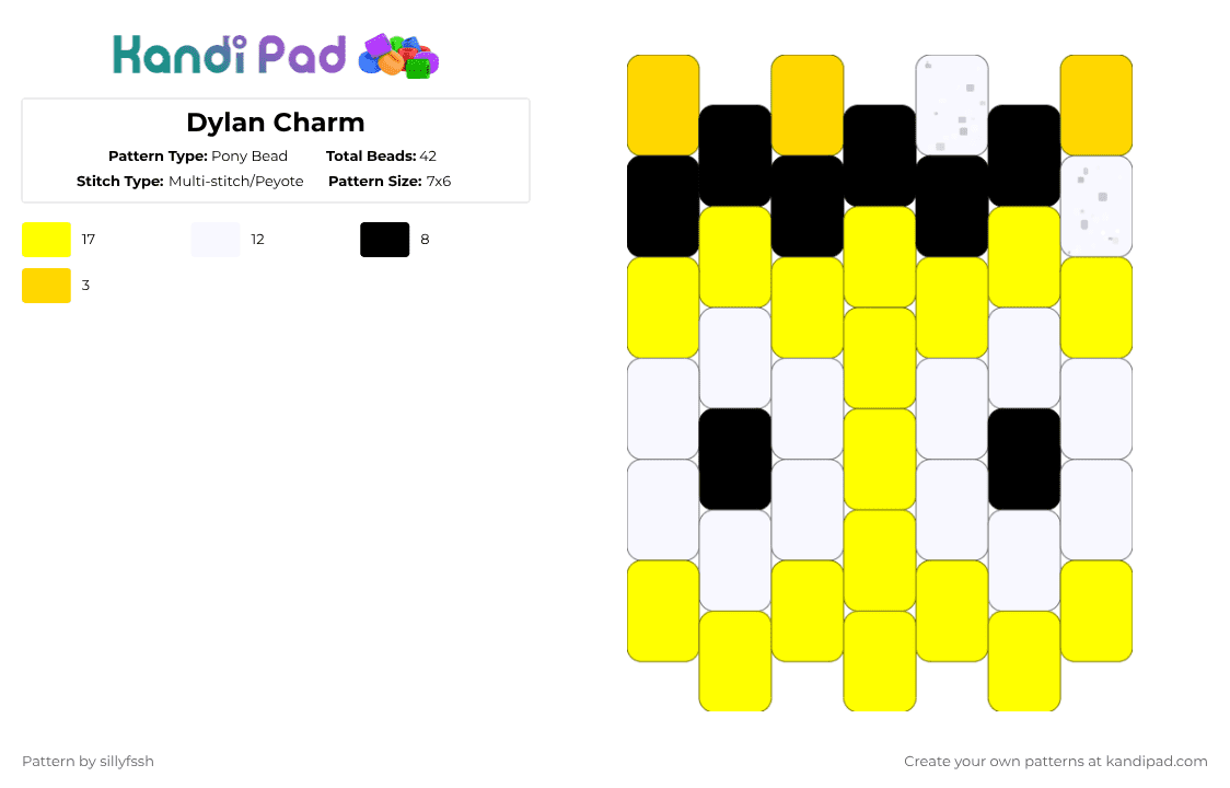 Dylan Charm - Pony Bead Pattern by sillyfssh on Kandi Pad - yellow,white,dylan,jd,reg,jstn,joven,roblox,mm2,bald