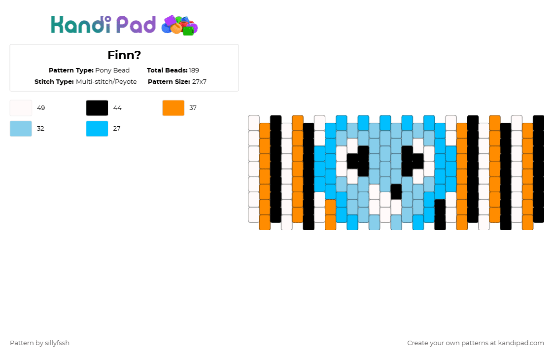 Finn? - Pony Bead Pattern by sillyfssh on Kandi Pad - light blue,orange,finn,dandys world,roblox,fish,fishbowl,ocean
