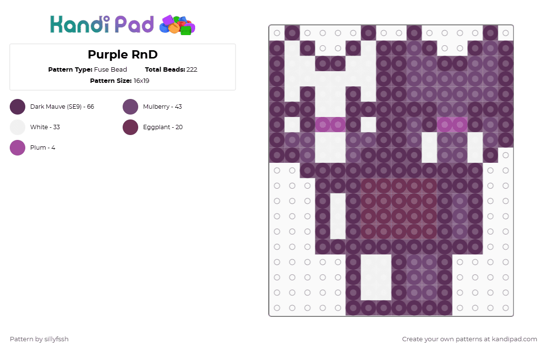 Purple RnD - Fuse Bead Pattern by sillyfssh on Kandi Pad - pink,rnd,razzle,dazzle,razzle and dazzle,razzledazzle,dandys world