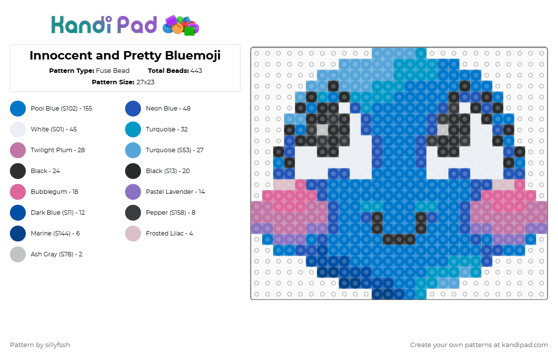 Innocent and Pretty Bluemoji - Fuse Bead Pattern by sillyfssh on Kandi Pad - blue,cotdemojis,emoji,silly,blush