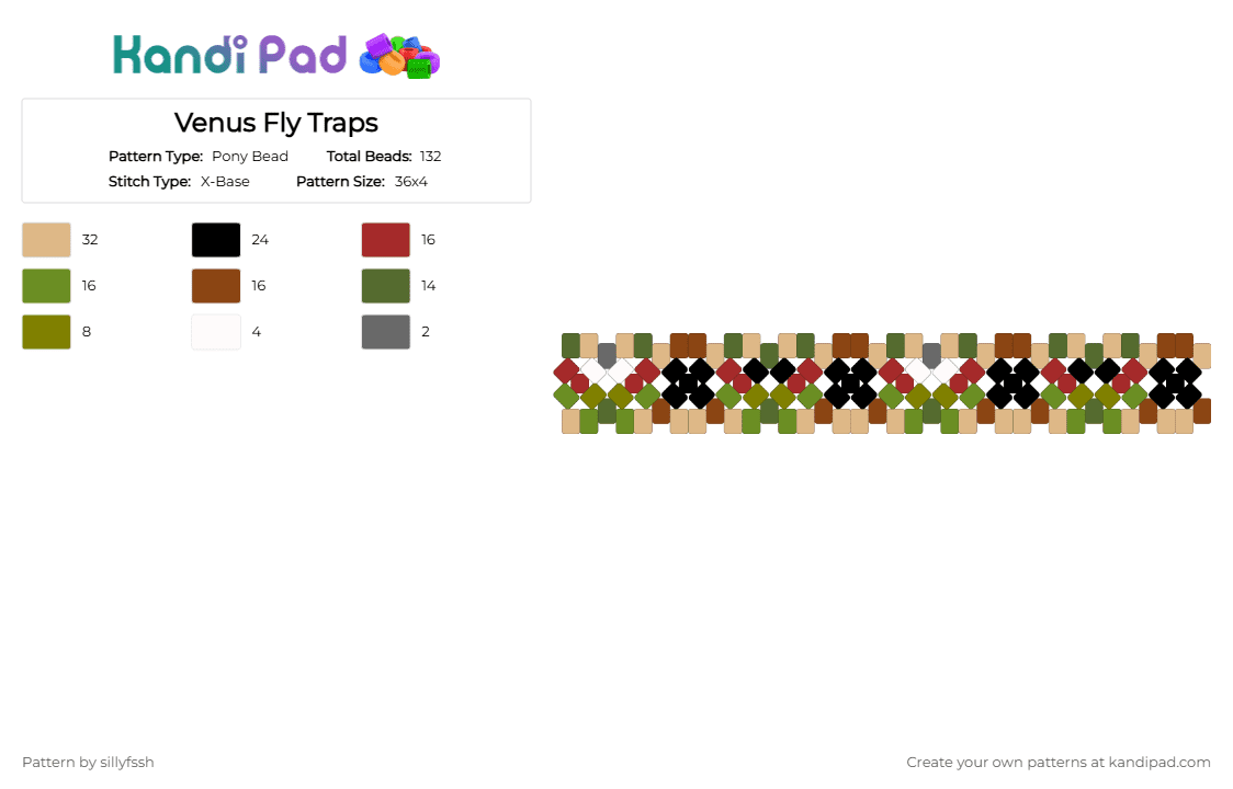 Venus Fly Traps - Pony Bead Pattern by sillyfssh on Kandi Pad - red,gold,beige,plant,green,nature