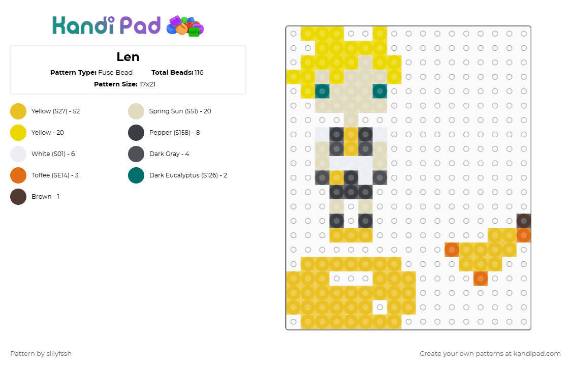 Len - Fuse Bead Pattern by sillyfssh on Kandi Pad - beige,yellow,len