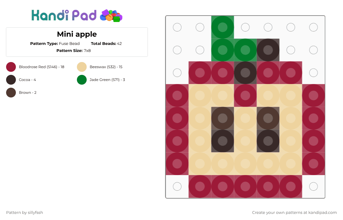 Mini apple - Fuse Bead Pattern by sillyfssh on Kandi Pad - red,beige,apple,perler,food,fruit,mini,small,plant