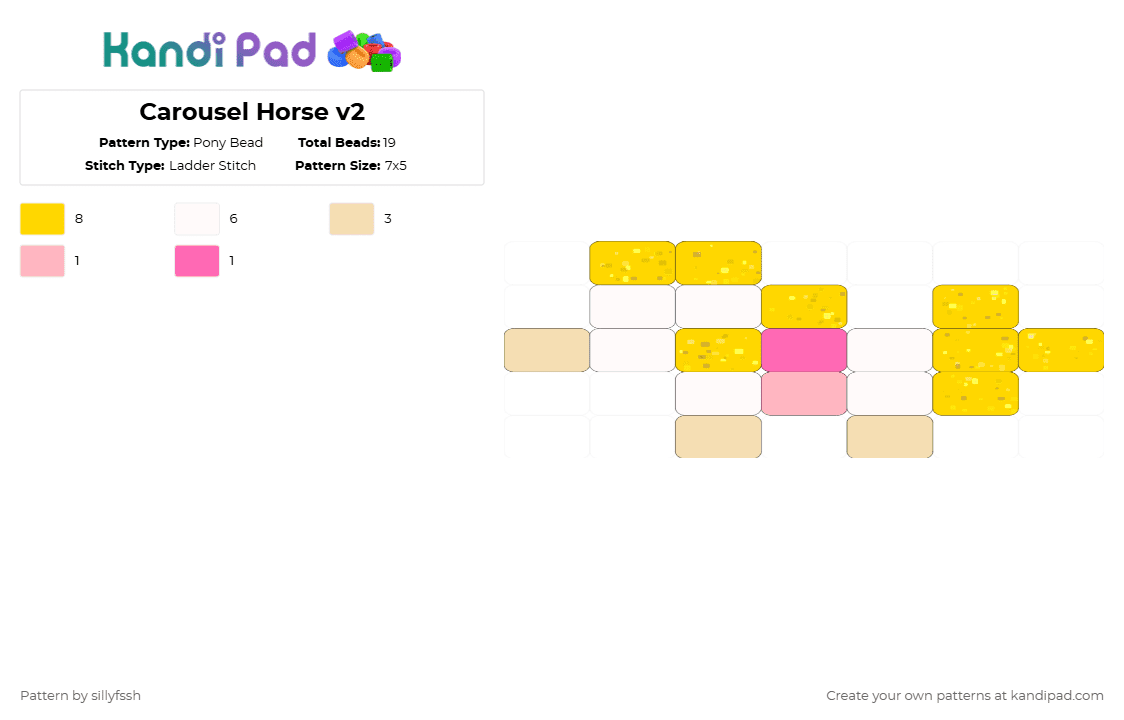 Carousel Horse v2 - Pony Bead Pattern by sillyfssh on Kandi Pad - yellow,horse,carousel,charm,pink,gold