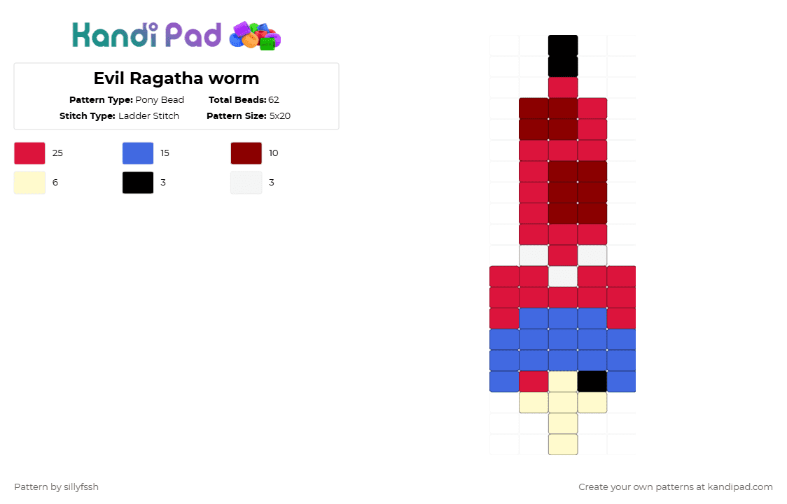 Evil Ragatha worm - Pony Bead Pattern by sillyfssh on Kandi Pad - red,ragatha,evil,tadc,worm
