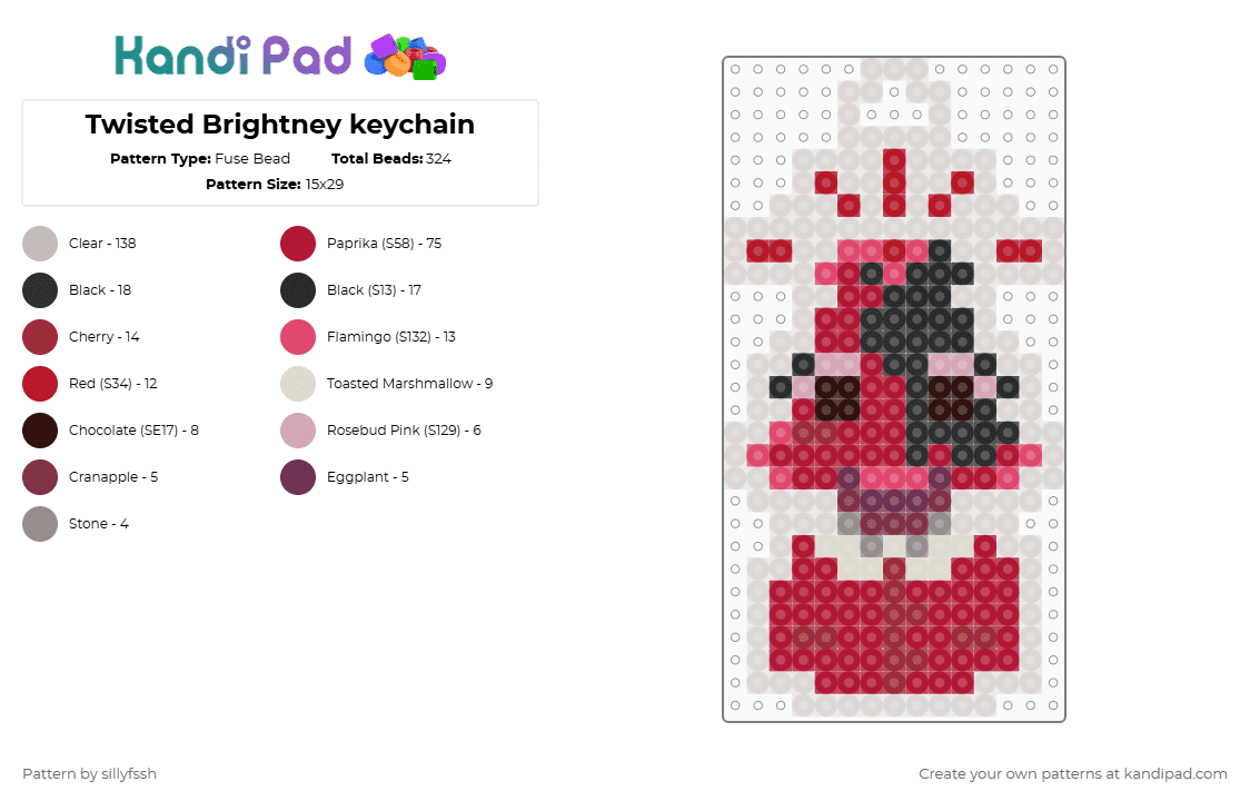 Twisted Brightney keychain - Fuse Bead Pattern by sillyfssh on Kandi Pad - red,beige,twisted,brightney,lamp,dandys world,roblox,video game,evil