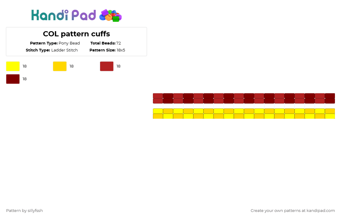 COL pattern cuffs - Pony Bead Pattern by sillyfssh on Kandi Pad - yellow,red,court of lilies