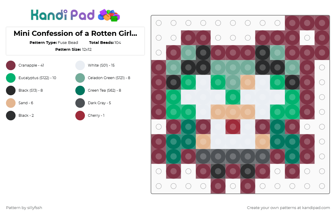 Mini Confession of a Rotten Girl Miku keychain - Fuse Bead Pattern by sillyfssh on Kandi Pad - teal,brown,miku,music,vocaloid,songs,confessions of a rotten girl