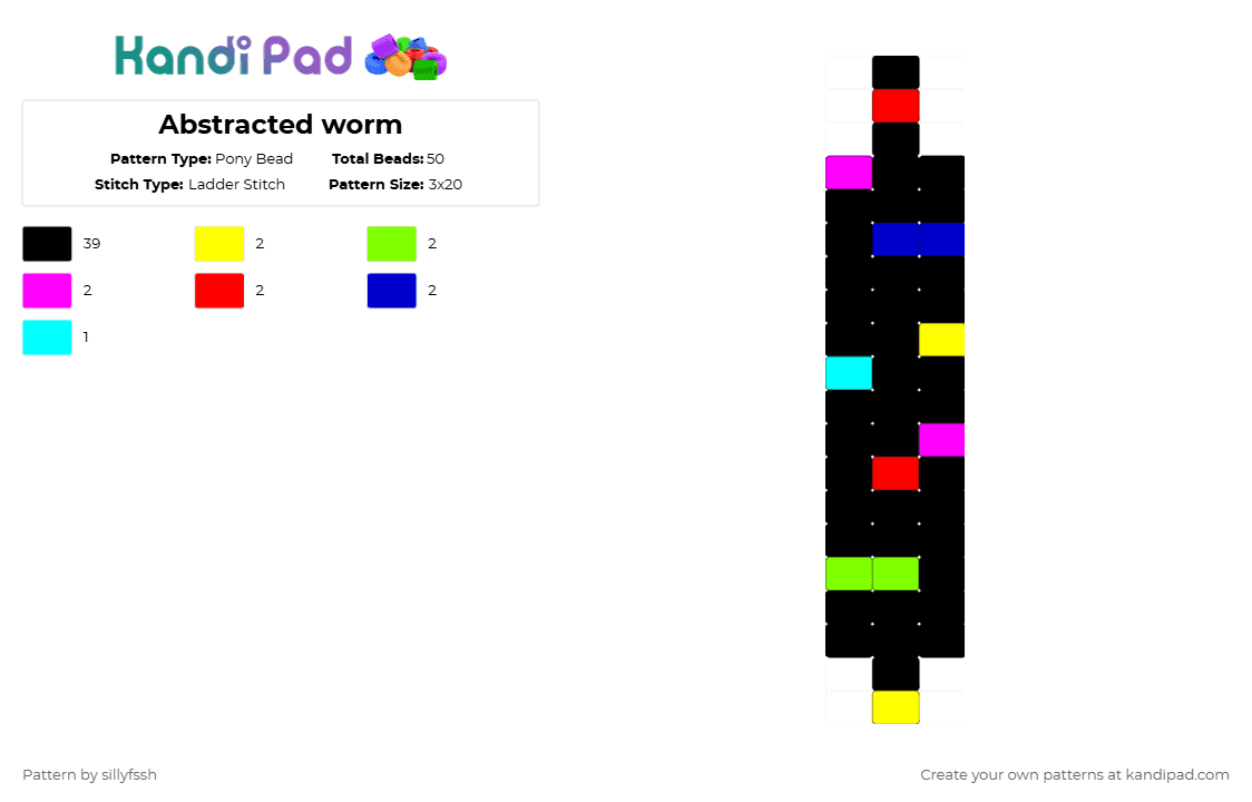 Abstracted worm - Pony Bead Pattern by sillyfssh on Kandi Pad - black,green,red,colorful,tadc,worm