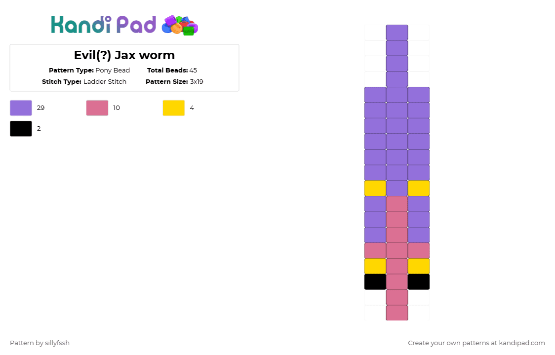 Evil(?) Jax worm - Pony Bead Pattern by sillyfssh on Kandi Pad - purple,evil,jax,pink,tadc,worm