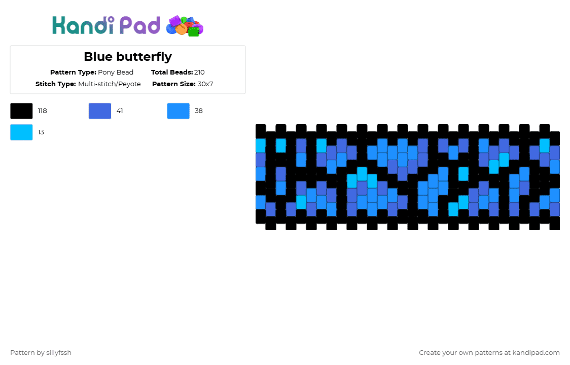 Blue butterfly - Pony Bead Pattern by sillyfssh on Kandi Pad - light blue,blue,cotdfantasy,butterfly,nature,bug