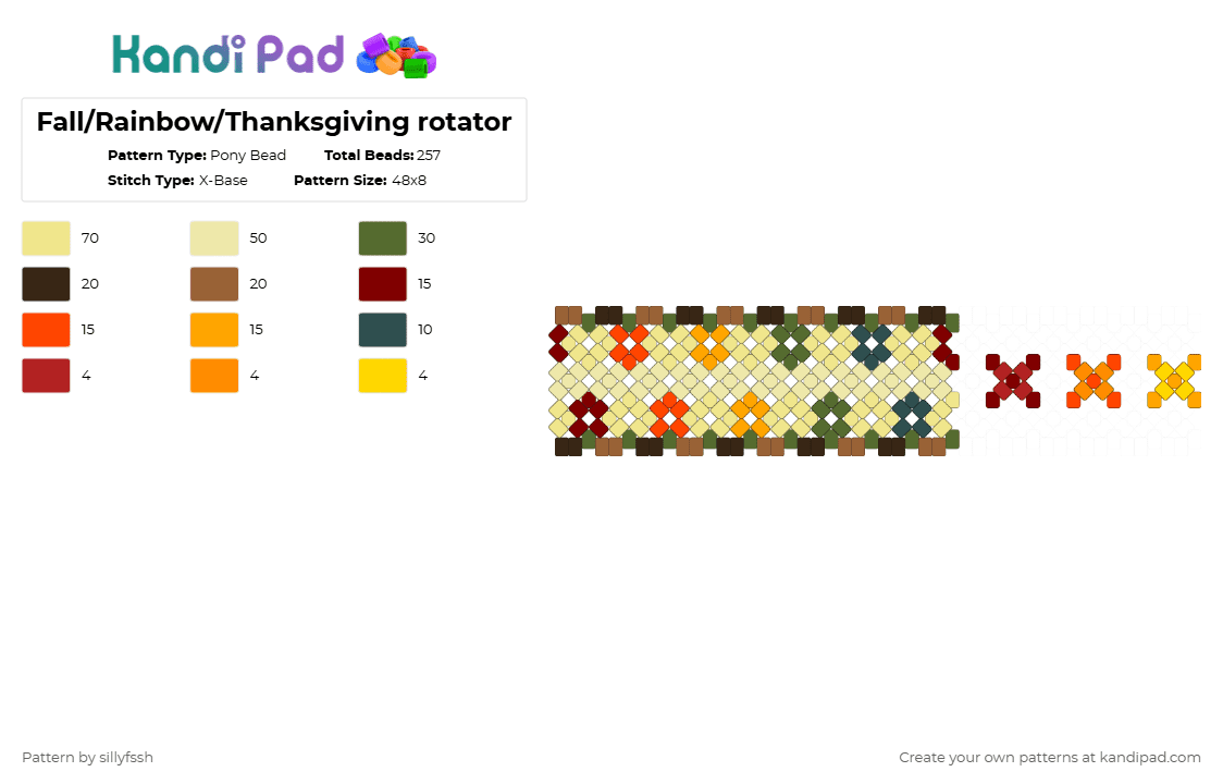 Fall/Rainbow/Thanksgiving rotator - Pony Bead Pattern by sillyfssh on Kandi Pad - yellow,brown,thanksgiving,fall,rainbow,turkey,rotator